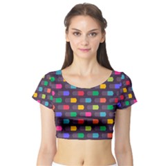 Background Colorful Geometric Short Sleeve Crop Top