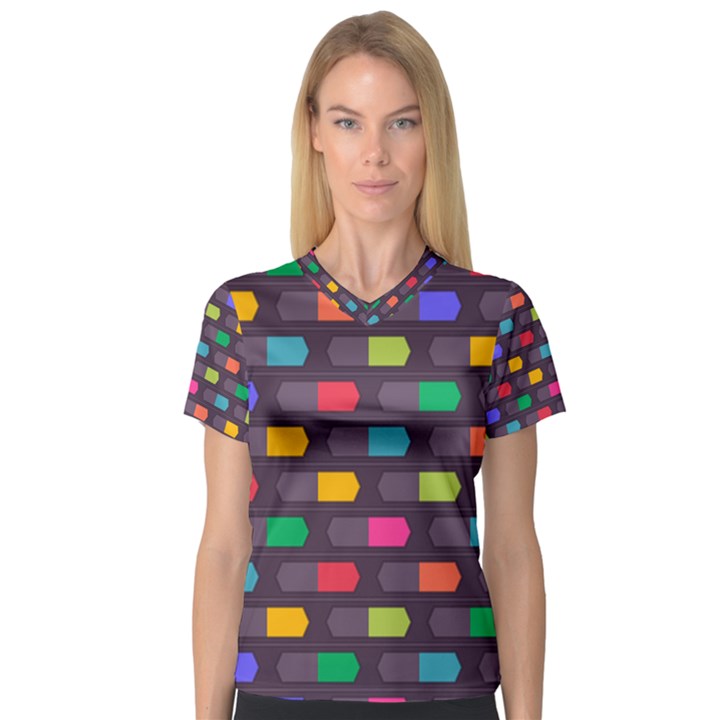 Background Colorful Geometric V-Neck Sport Mesh Tee