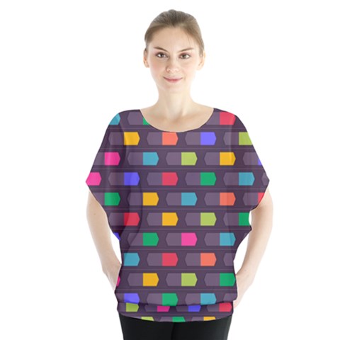 Background Colorful Geometric Batwing Chiffon Blouse by HermanTelo