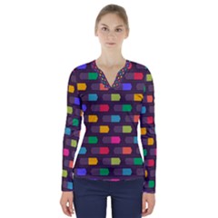 Background Colorful Geometric V-neck Long Sleeve Top by HermanTelo