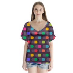 Background Colorful Geometric V-neck Flutter Sleeve Top