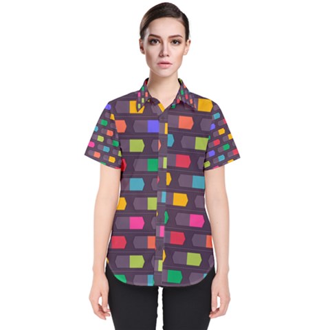 Background Colorful Geometric Women s Short Sleeve Shirt by HermanTelo