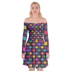 Background Colorful Geometric Off Shoulder Skater Dress