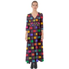 Background Colorful Geometric Button Up Boho Maxi Dress