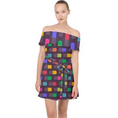 Background Colorful Geometric Off Shoulder Chiffon Dress by HermanTelo