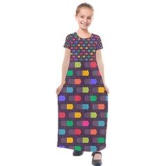 Background Colorful Geometric Kids  Short Sleeve Maxi Dress