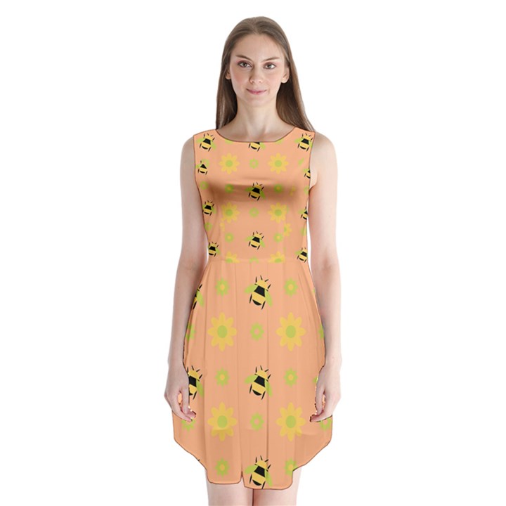 Bee Bug Nature Wallpaper Sleeveless Chiffon Dress  