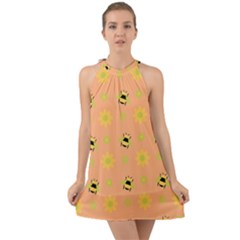 Bee Bug Nature Wallpaper Halter Tie Back Chiffon Dress by HermanTelo