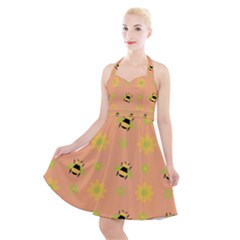 Bee Bug Nature Wallpaper Halter Party Swing Dress 