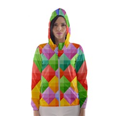 Background Colorful Geometric Triangle Rainbow Women s Hooded Windbreaker