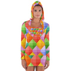 Background Colorful Geometric Triangle Rainbow Long Sleeve Hooded T-shirt