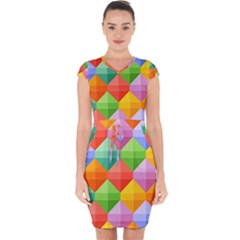 Background Colorful Geometric Triangle Rainbow Capsleeve Drawstring Dress 