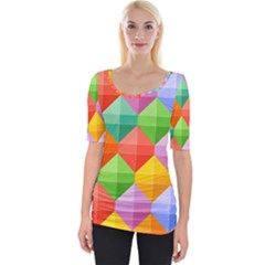 Background Colorful Geometric Triangle Rainbow Wide Neckline Tee