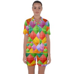 Background Colorful Geometric Triangle Rainbow Satin Short Sleeve Pyjamas Set