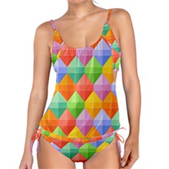 Background Colorful Geometric Triangle Rainbow Tankini Set by HermanTelo