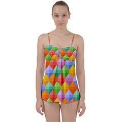 Background Colorful Geometric Triangle Rainbow Babydoll Tankini Set by HermanTelo