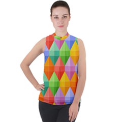 Background Colorful Geometric Triangle Rainbow Mock Neck Chiffon Sleeveless Top