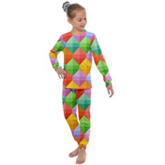 Background Colorful Geometric Triangle Rainbow Kids  Long Sleeve Set 