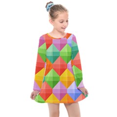 Background Colorful Geometric Triangle Rainbow Kids  Long Sleeve Dress