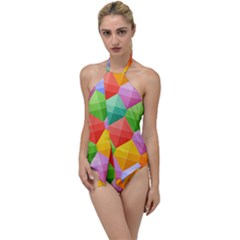 Background Colorful Geometric Triangle Rainbow Go With The Flow One Piece Swimsuit