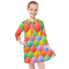 Background Colorful Geometric Triangle Rainbow Kids  Quarter Sleeve Shirt Dress by HermanTelo