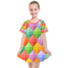 Background Colorful Geometric Triangle Rainbow Kids  Smock Dress by HermanTelo