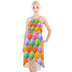 Background Colorful Geometric Triangle Rainbow High-low Halter Chiffon Dress  by HermanTelo