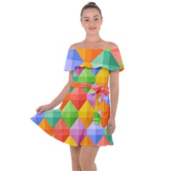 Background Colorful Geometric Triangle Rainbow Off Shoulder Velour Dress