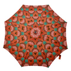 Background Floral Pattern Red Hook Handle Umbrellas (large)