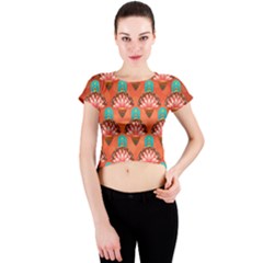 Background Floral Pattern Red Crew Neck Crop Top by HermanTelo