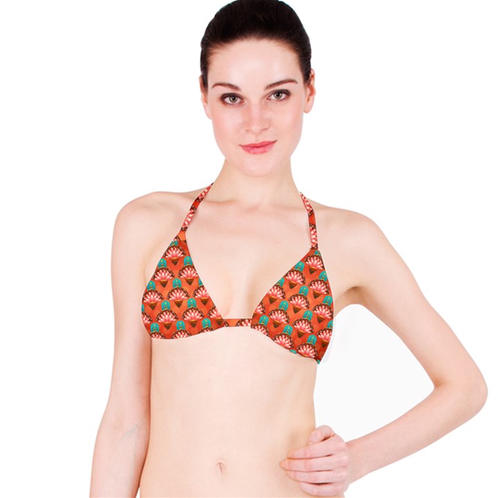 Background Floral Pattern Red Bikini Top