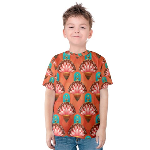 Background Floral Pattern Red Kids  Cotton Tee by HermanTelo