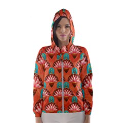 Background Floral Pattern Red Women s Hooded Windbreaker by HermanTelo