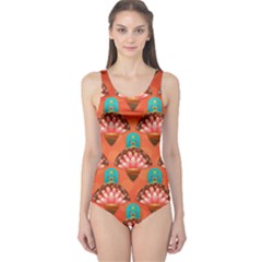 Background Floral Pattern Red One Piece Swimsuit