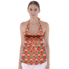 Background Floral Pattern Red Babydoll Tankini Top