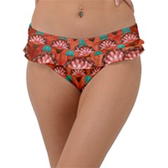 Background Floral Pattern Red Frill Bikini Bottom