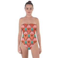 Background Floral Pattern Red Tie Back One Piece Swimsuit