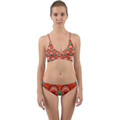 Background Floral Pattern Red Wrap Around Bikini Set