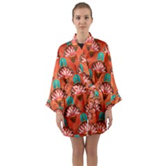 Background Floral Pattern Red Long Sleeve Kimono Robe