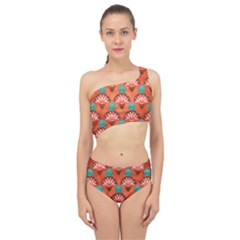 Background Floral Pattern Red Spliced Up Two Piece Swimsuit by HermanTelo