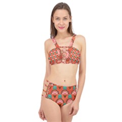 Background Floral Pattern Red Cage Up Bikini Set by HermanTelo