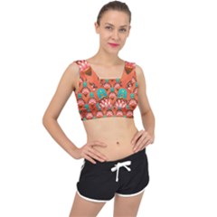 Background Floral Pattern Red V-back Sports Bra by HermanTelo