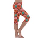 Background Floral Pattern Red Kids  Lightweight Velour Capri Leggings  View3