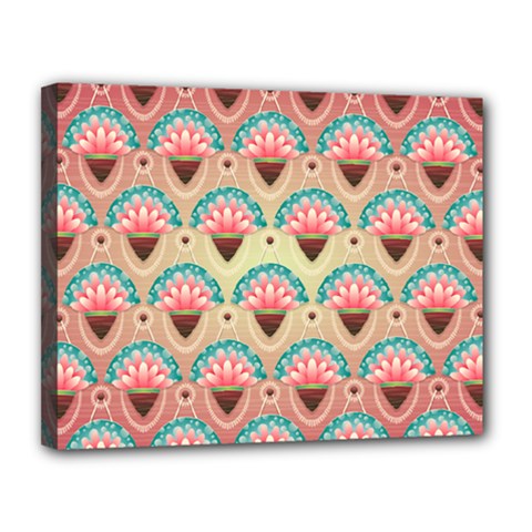 Background Floral Pattern Pink Canvas 14  X 11  (stretched)