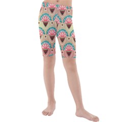 Background Floral Pattern Pink Kids  Mid Length Swim Shorts