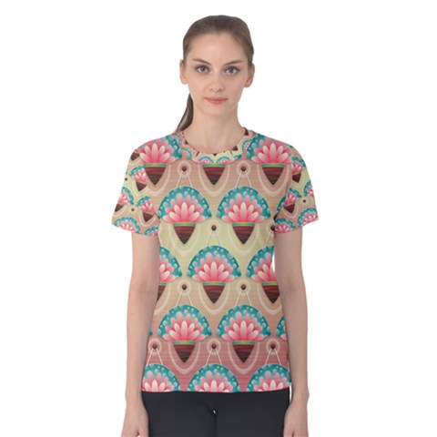 Background Floral Pattern Pink Women s Cotton Tee by HermanTelo