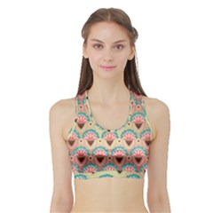 Background Floral Pattern Pink Sports Bra With Border