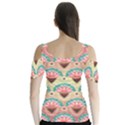 Background Floral Pattern Pink Butterfly Sleeve Cutout Tee  View2