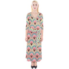 Background Floral Pattern Pink Quarter Sleeve Wrap Maxi Dress