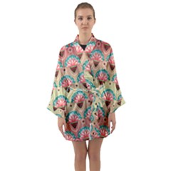 Background Floral Pattern Pink Long Sleeve Kimono Robe